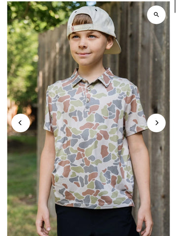 Burlebo youth driftwood camo polo