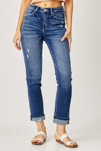 Risen high rise cuffed straight jeans