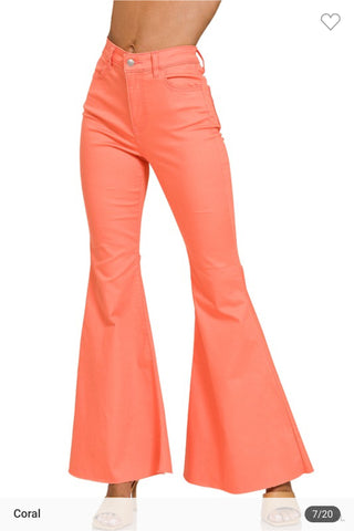 High rise super flare denim pants coral