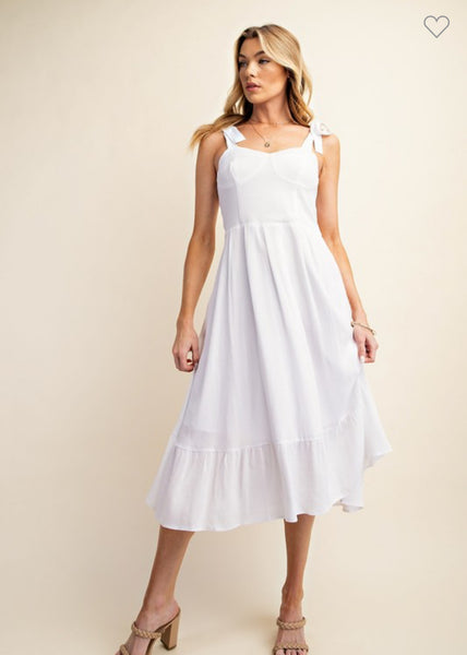 Classic corset detail smocked back white dress – Mav & Me Boutique
