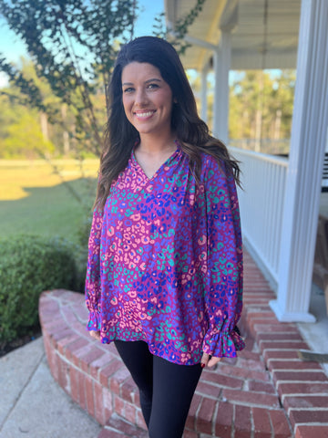 Purple multi color leopard print blouse