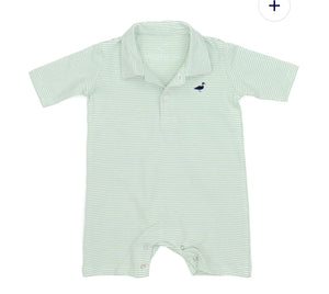 Properly tied baby Jackson polo shortall mint stripe