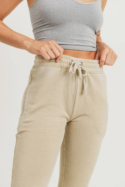 Skinny Fleece Joggers with Zippered Pockets: NATURAL