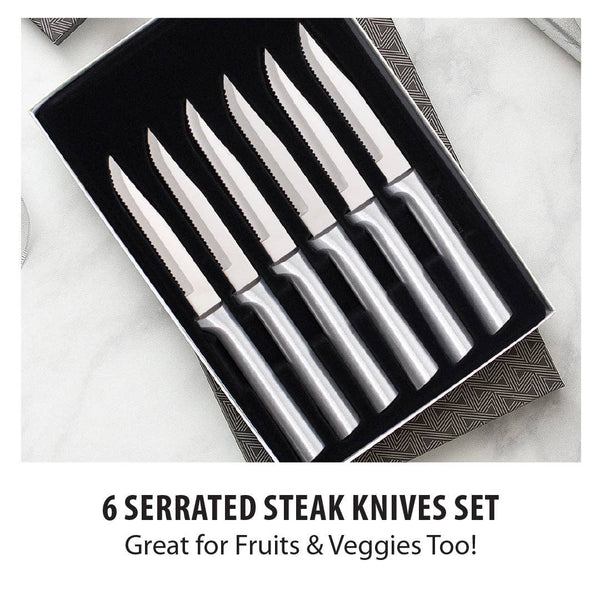 Silver Six Serrated Steak Knives Gift Set