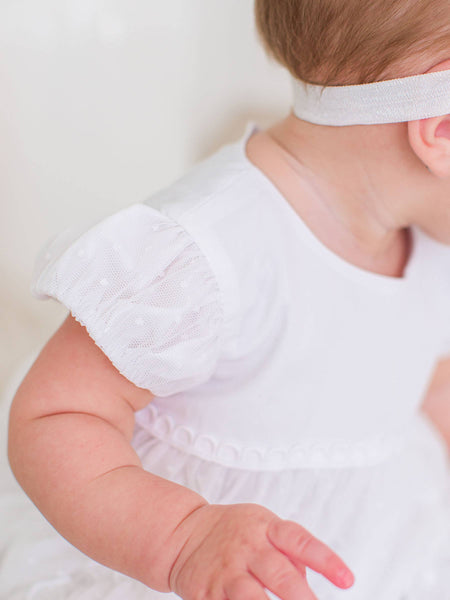 Baby Girls White Dotted Tulle Dress & RuffleButt Set: