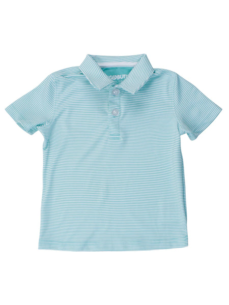 Boys Marine Green Micro Stripe Knit Short Sleeve Performance Polo