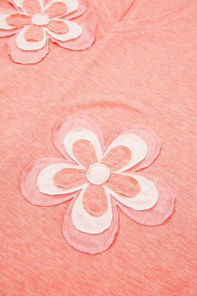 LDC Floral Patchwork V Neck Long Sleeve T Shirt