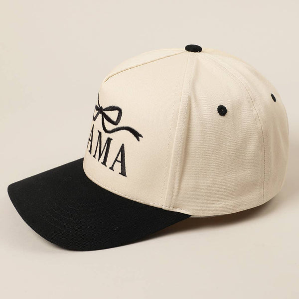 MAMA Ribbon Embroidered Two-Tone Trucker Hat: Black