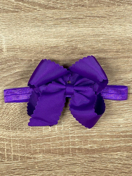 Classic Scalloped Bow - Headband - 4.5": Hot Pink