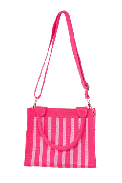 Hot Pink Striped Mini Tote Handbag: Hot Pink