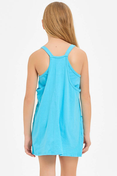 Relaxed Tank Dress with Built-In Romper Lining: Blue Aqua