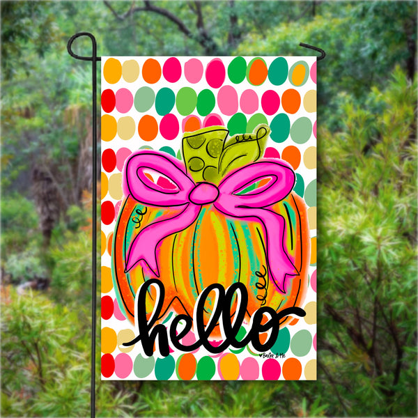 Happy Dot Pink Ribbon Pumpkin Garden Flag
