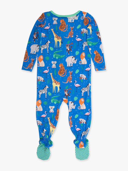 SoftSnooze™ Baby Bamboo Viscose Zoo Crew Footed One Piece Pajama: Blue