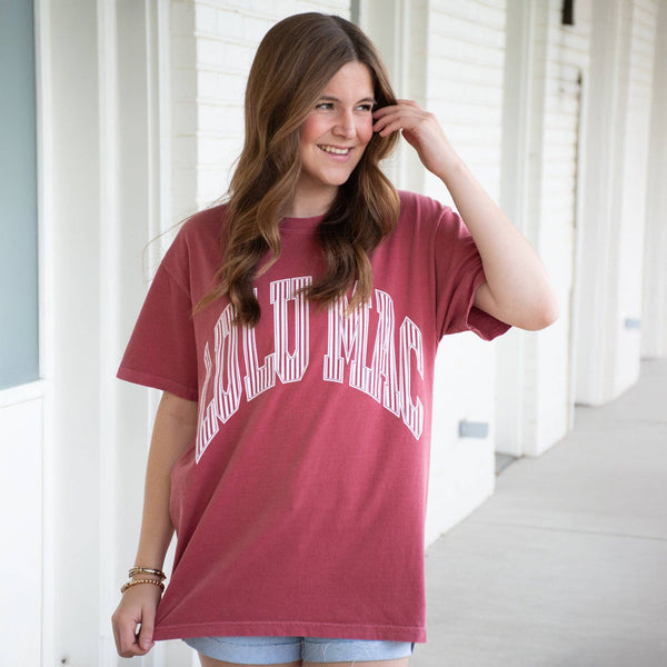 Lulu Mac Stripe Adult Crimson Comfort Colors Tee: