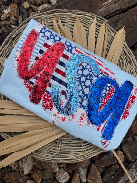 Patchwork USA Patriotic 4th of July Short Sleeve: