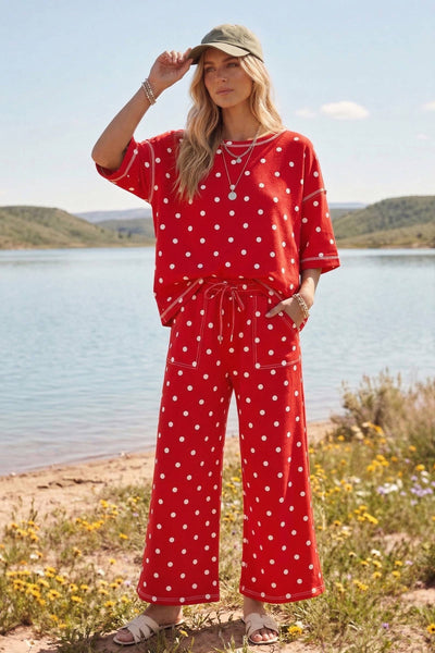 Heavy Scuba Polka Dot Short Sleeve Set: CREAM/BLACK