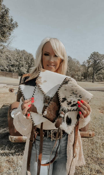 Cowhide Purse with Buckle Accent - Womens Handbags