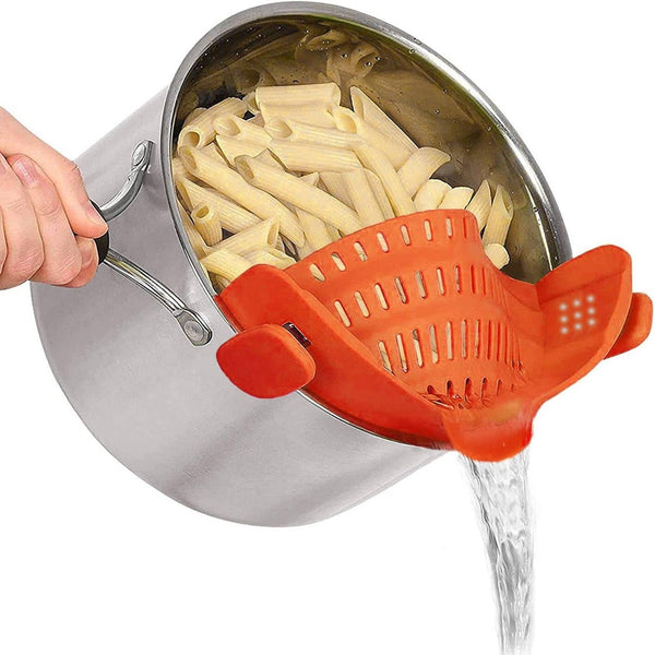Clip on Strainer Colander - Cooking Strainer with Silicone Grip (Orange)