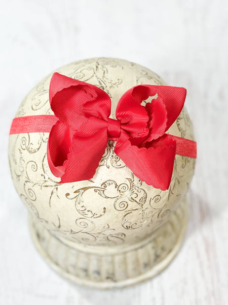 Classic Scalloped Bow - Headband - 4.5": Hot Pink