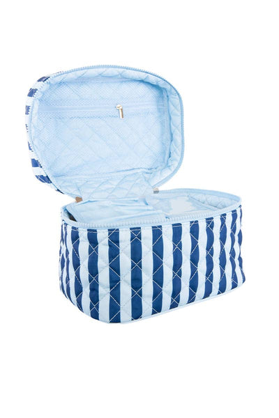 Light Blue and Navy Striped Wholesale Makeup Bag: Light Blue & Navy