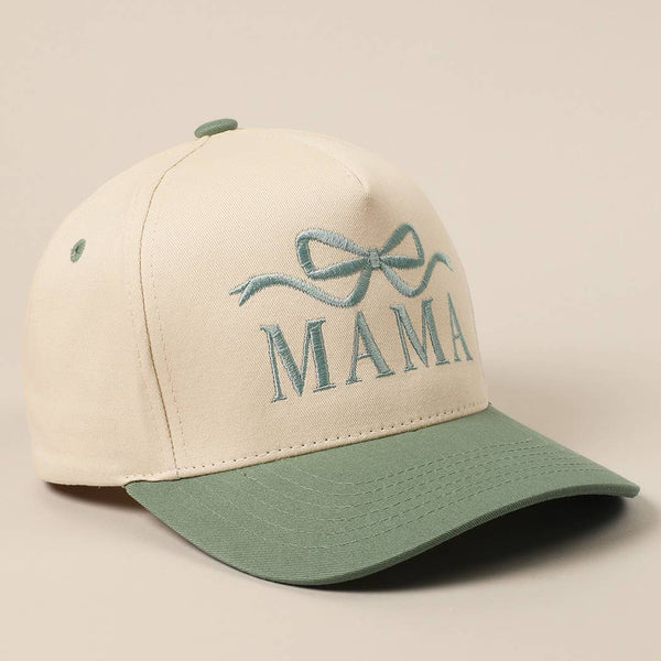 MAMA Ribbon Embroidered Two-Tone Trucker Hat: Black