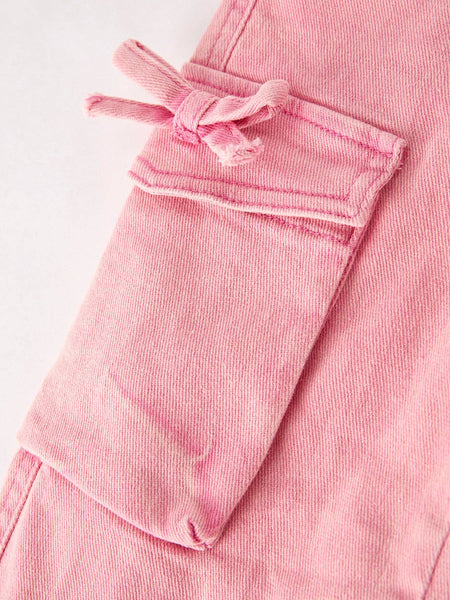 Pink Wide-Leg Denim Pants With Pockets: