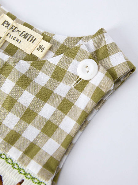 Green Plaid Fish Embroidered Smocked Baby Boy Romper:
