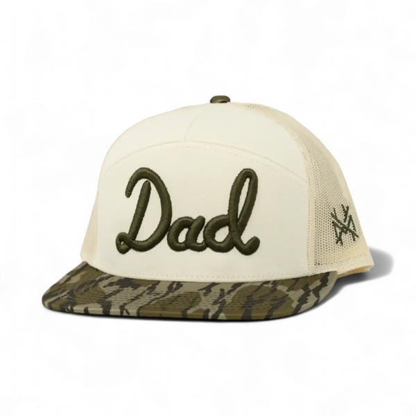 Dad Trucker Hat: 7 Panel Duck Camo/Brown/Duck Camo
