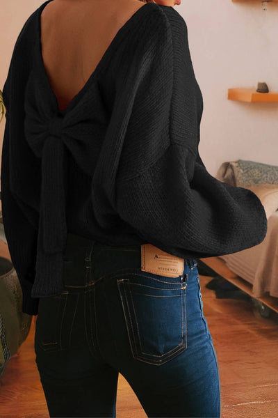 LDC Bow Backless Bubble Sleeve Festive Sweater: Fiery Red
