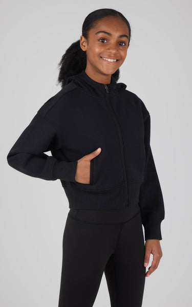 Girls Scuba Full Zip Everyday Hoodie Jacket: Black