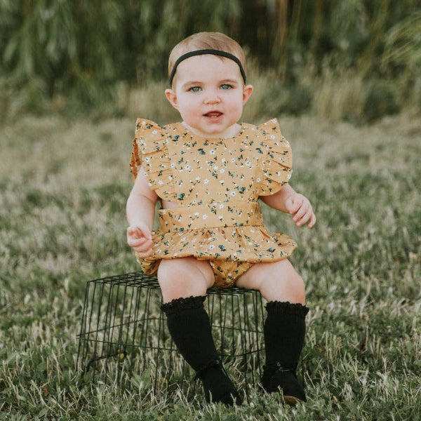 Black Lace Top Knee High Socks: 0-6M