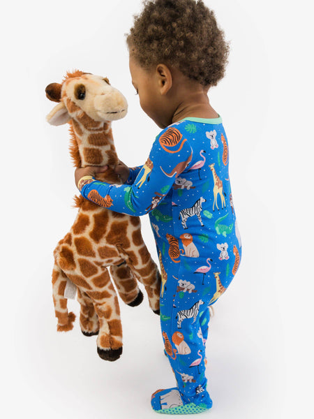 SoftSnooze™ Baby Bamboo Viscose Zoo Crew Footed One Piece Pajama: Blue