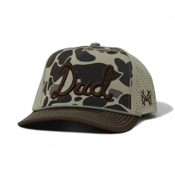 Dad Trucker Hat: 7 Panel Duck Camo/Brown/Duck Camo