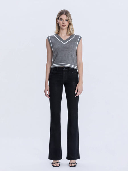HIGH RISE FULL LENGTH COATED BOOTCUT JEANS F6314BK: Black