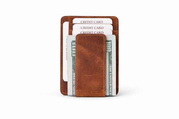 Leather Card Holder with Money Clip Minimalist Pocket wallet: Dark Brown
