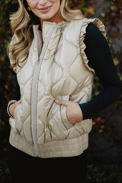 Soft Tan Metallic Quilted Vest: Soft Tan