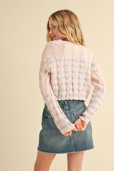 GIRLS KIDS CABLE KNIT BOXY CROPPED PULLOVER