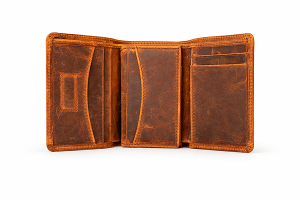 Leather Wallet for Men Handcrafted Distressed Trifold Wallet: Brown