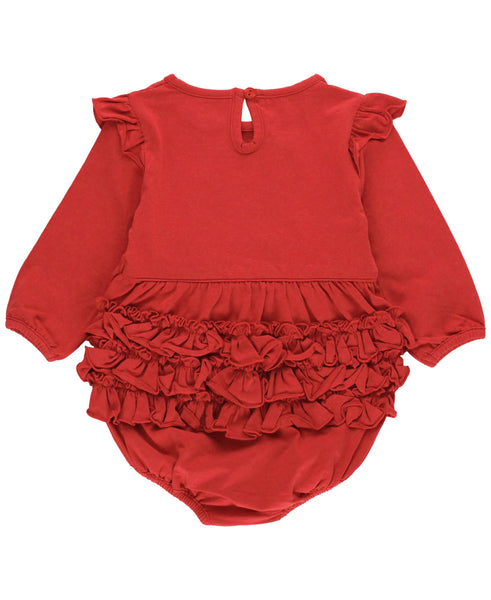 Baby Girls Red Knit Long Sleeve Flutter Bubble Romper: Red