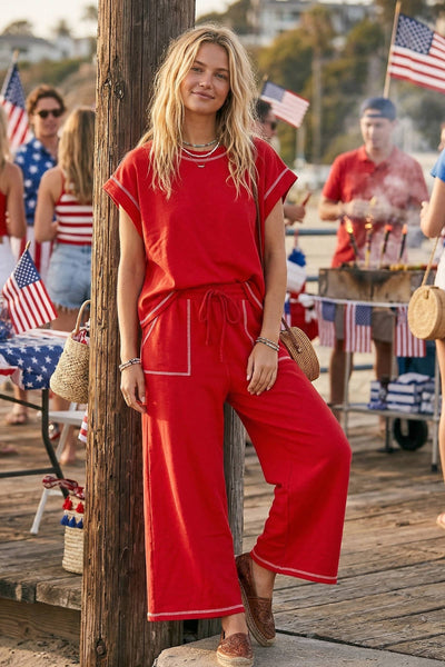 Scuba Contrast Stitch Lounge Set: RED