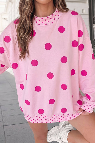 Polka Dot Print Mockneck Oversized Pullover
