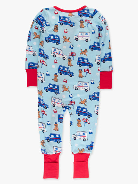 SoftSnooze™ Baby Bamboo Viscose Postal Pups Mail Convertible One Piece Footie Pajama: Blue