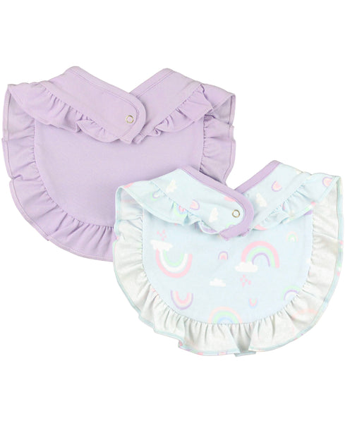 Baby Girls Ruffle Bibs Knit 2-Pack - Soft Rainbow & Lilac: Purple / One Size