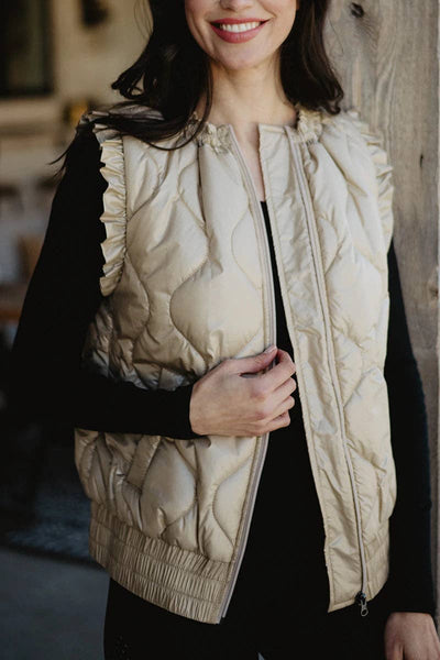 Soft Tan Metallic Quilted Vest: Soft Tan
