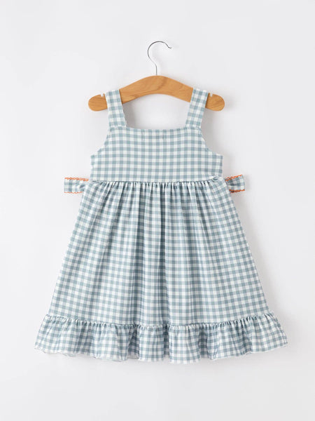 Summer Plaid Smocked “I ❤ MAMA” Girls Dress Bow Ruffle: