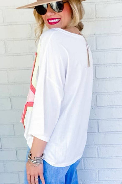Colorblock Star Patched Half Sleeve Oversized Tee pink