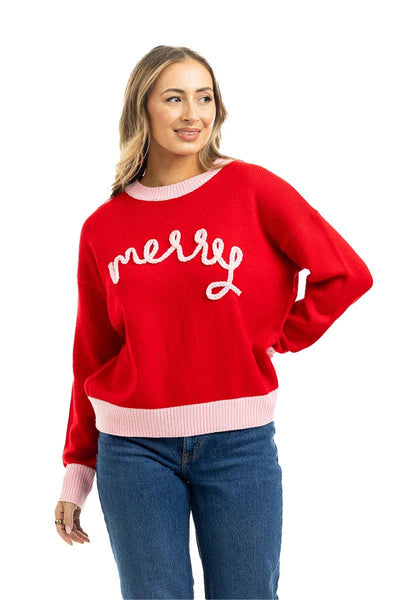 Merry Wholesale Red Sweater Pullover: Red