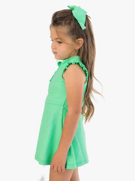 Girls Spring Green Flutter Sleeve Active Dress & Bike Short Set: Green