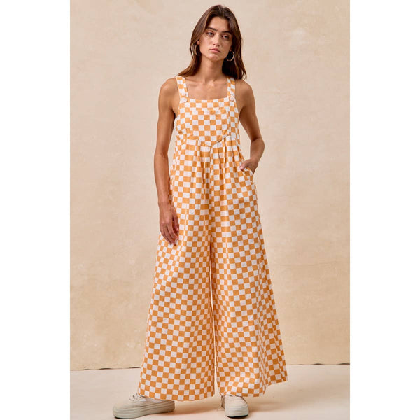 GAMEDAY THEME PLAID PRINTED OVERALL WITH PLEATS: RED / S