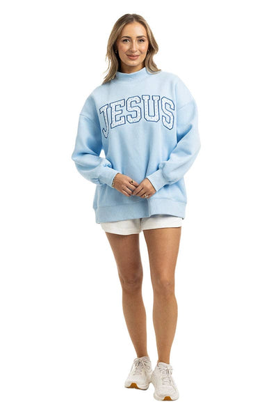 JESUS Mockneck Wholesale Sweatshirt Women: Light Blue